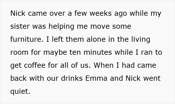 Text excerpt describing a man pulling a harmless prank on his girlfriend&rsquo;s sister, then her panicking and getting revenge.