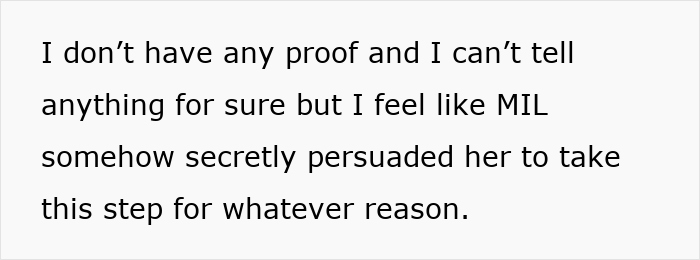 Text on a white background expressing doubt about proof but feeling a mother-in-law secretly persuaded an absent grandma to reconnect. Text on a white background expressing doubt about proof but feeling a mother-in-law secretly persuaded an absent grandma to reconnect.