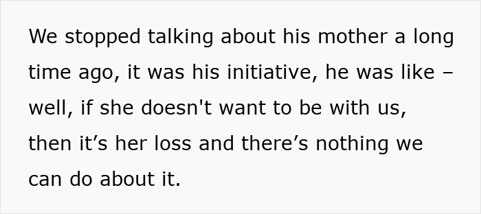 Text excerpt about a family stopping communication with absent grandma after a long time and her loss. Text excerpt about a family stopping communication with absent grandma after a long time and her loss.