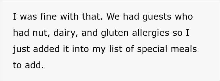 Text discussing accommodating special meals for guests with allergies including nut, dairy, and gluten in kosher wedding meal planning.