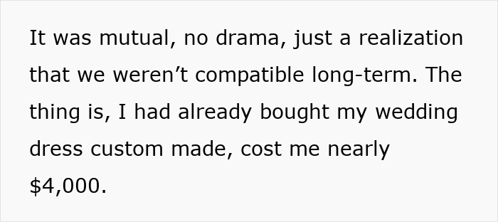 Wedding dress dilemma shared between sisters, highlighting custom gown costs and underlying family drama.