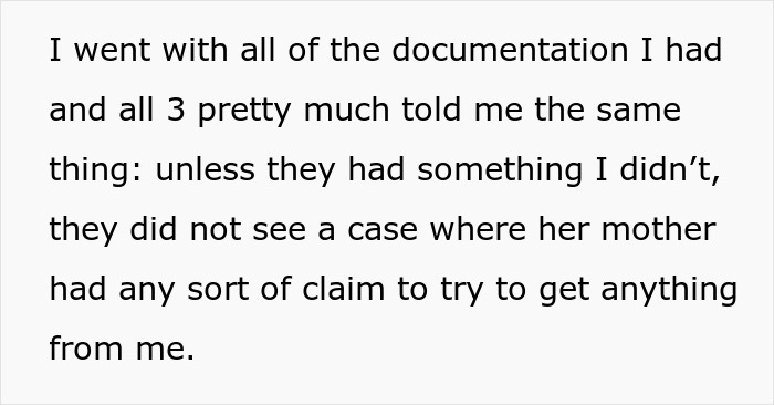 Text excerpt showing a man seeking legal advice about concerns of a lawsuit and a $100K demand from his late girlfriend&rsquo;s mom.