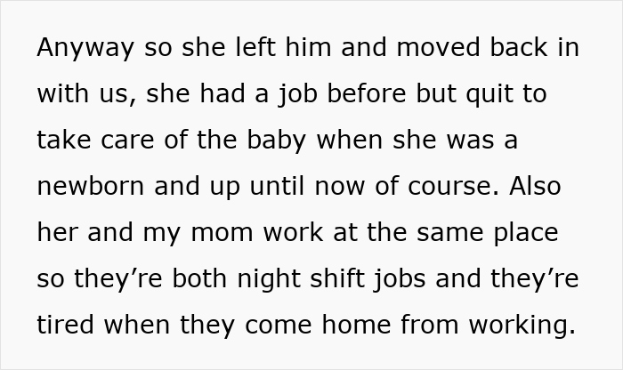Excerpt of a text explaining a 14-year-old becoming paranoid and sleep-deprived after babysitting an infant daily.