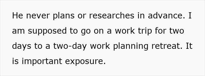 Text discussing a husband demanding wife cancel plans due to hair transplant surgery and related man-child behavior.