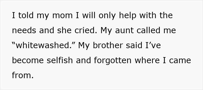 Text message revealing a teacher criticized as whitewashed and selfish after stopping paying family&rsquo;s bills.