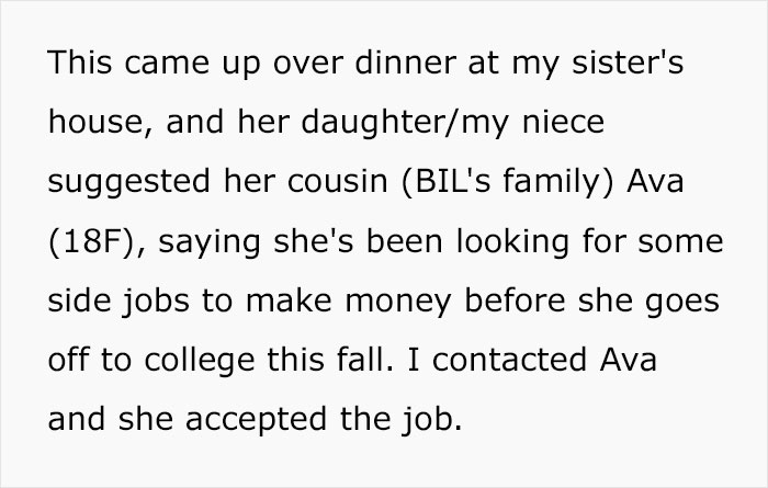 Text excerpt about accepting a cat-sitting side job, related to refusing to pay a cat-sitter conflict.