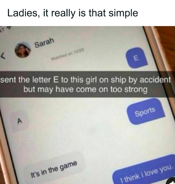 Screenshot of a funny and relatable college confessions meme about accidentally sending a strong message in a chat.