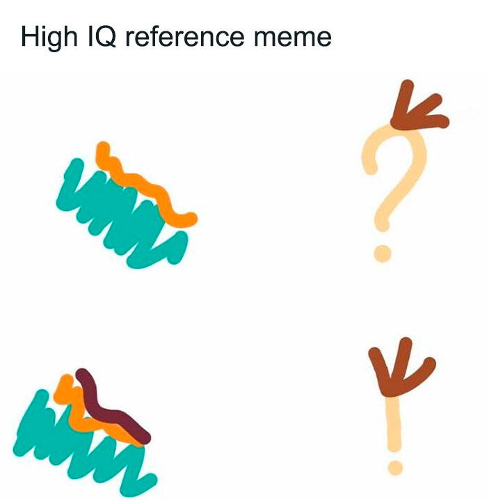 Abstract colorful shapes with text high IQ reference meme, related to connecting people beyond Millennials and Gen Z.