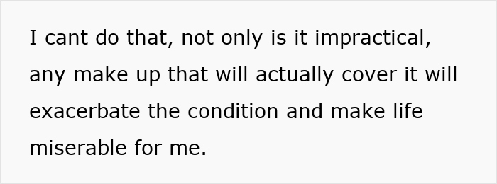 Text on white background about psoriasis and makeup worsening the condition for MOH at bestie's wedding.