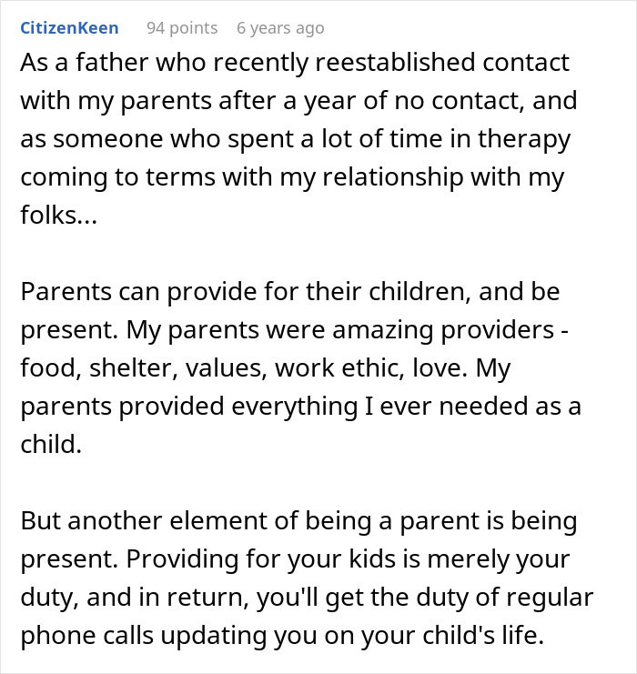 Text post discussing a father reflecting on parenting and the impact of neglect on his relationship with his son.