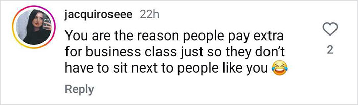 Screenshot of a social media comment criticizing a plane passenger for making a salad mid-flight, calling it vile behavior. Screenshot of a social media comment criticizing a plane passenger for making a salad mid-flight, calling it vile behavior.