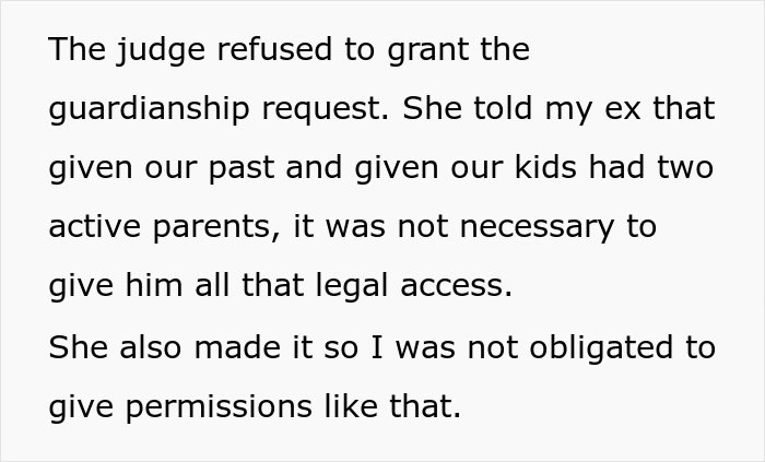 Text discussing a judge's decision on guardianship, highlighting dad's active role in kids' life amid ex&rsquo;s new husband conflict.