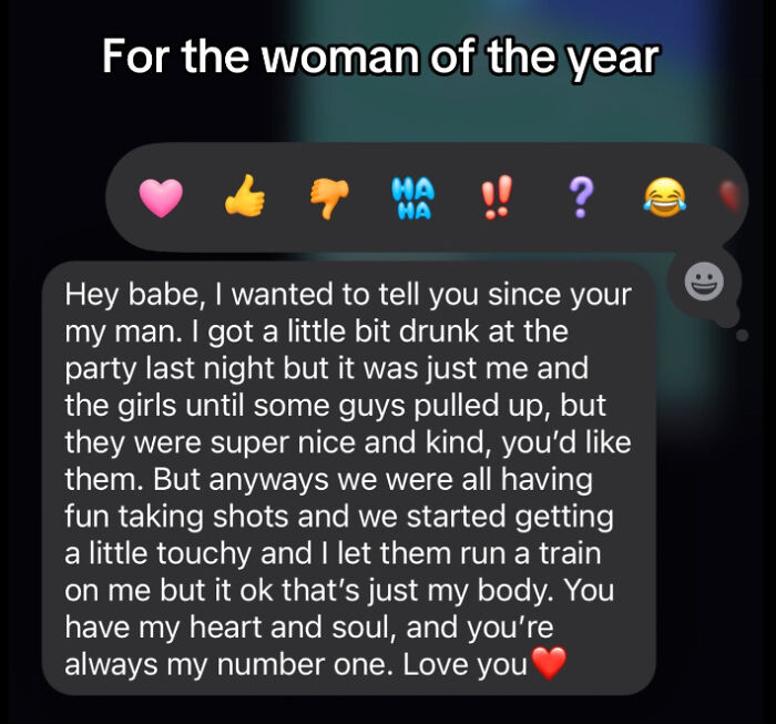 Screenshot of a playful and candid message nominating the man of the year in a humorous conversation.