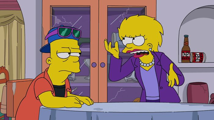 Bart and Lisa Simpson in an intense conversation, highlighting Marge&rsquo;s death and other animated character deaths.
