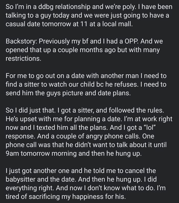 Text message about struggles in a polyamorous relationship highlighting challenges and emotional exhaustion in modern relationships.