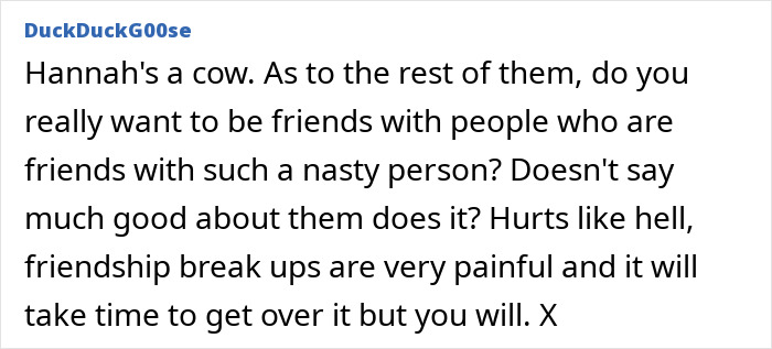 Screenshot of an online comment discussing the pain of a friendship break up after 10 years due to hidden hatred and numb reactions.