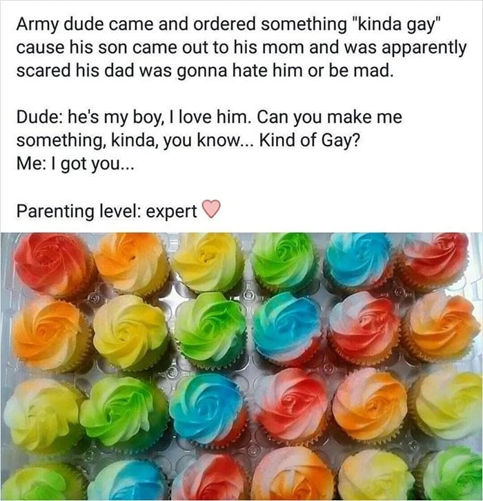 Parent shows love and support with colorful cupcakes, a feel-good moment to restore faith in humanity.