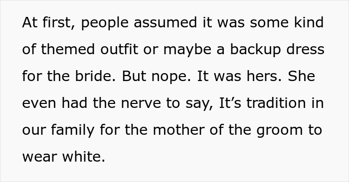 Groom&rsquo;s mom wearing a wedding dress at the ceremony, causing controversy and ruining the couple&rsquo;s big day celebration.