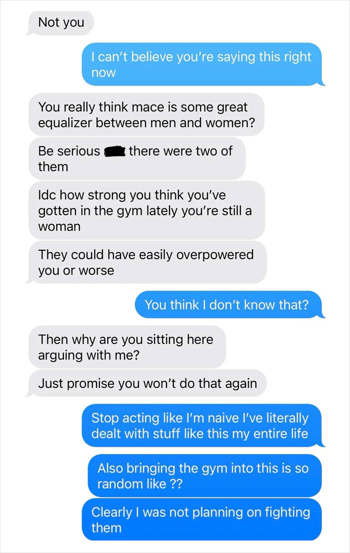 Text message exchange showing a heated conversation about confronting two men trying to kidnap a drunk girl. Text message exchange showing a heated conversation about confronting two men trying to kidnap a drunk girl.