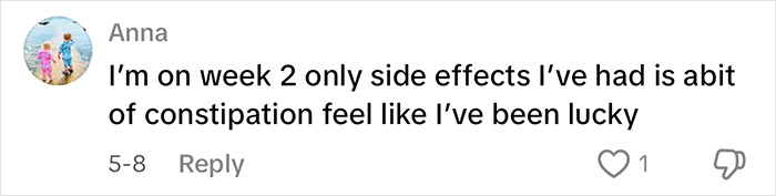 Comment about week 2 of Mounjaro use mentioning mild constipation as a side effect during weight loss journey.