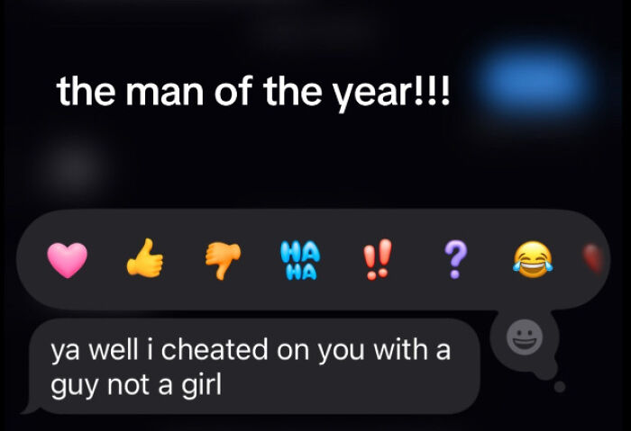 Screenshot of a shocking text message in a women post nominating men of the year conversation.