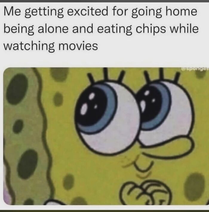 Excited cartoon character representing everyday life as an introvert enjoying alone time and watching movies.