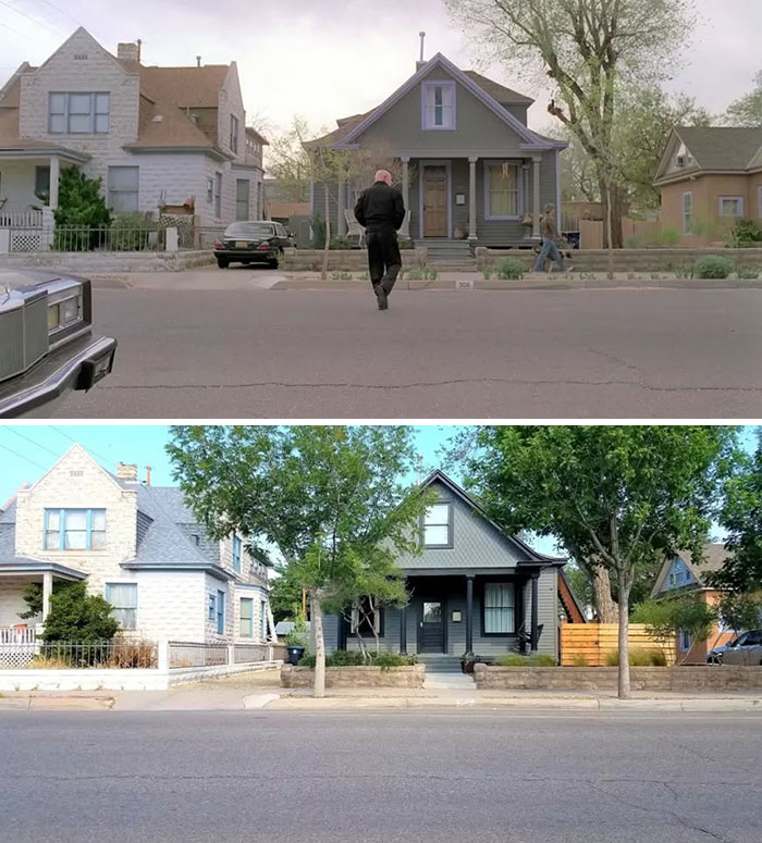 Comparison of real-life locations from movie and TV classics, showing how iconic houses look now in 50 new pics.