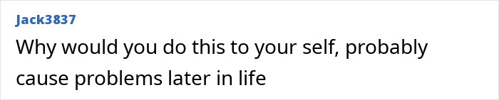 Comment text on a white background expressing concern about potential problems later in life after getting a BBL.