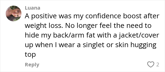 Comment from woman sharing her humiliating experience that motivated her to lose 88lbs, expressing confidence boost after weight loss.