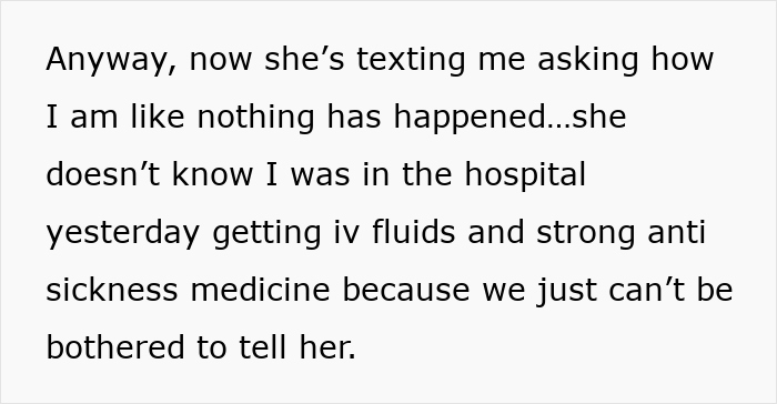 Text message discussing hospital stay and anti sickness medicine, highlighting conflict over pregnancy announcement on Facebook.