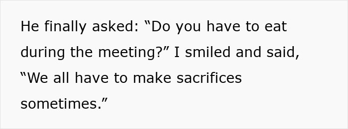 "We All Have To Make Sacrifices": Boss Demands Meetings During Lunch Breaks, Regrets It "We All Have To Make Sacrifices": Boss Demands Meetings During Lunch Breaks, Regrets It