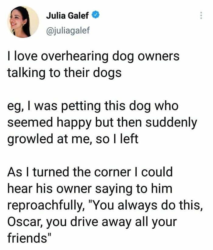 Tweet about dog owners talking to their dogs, shared as a feel-good post to restore faith in humanity.