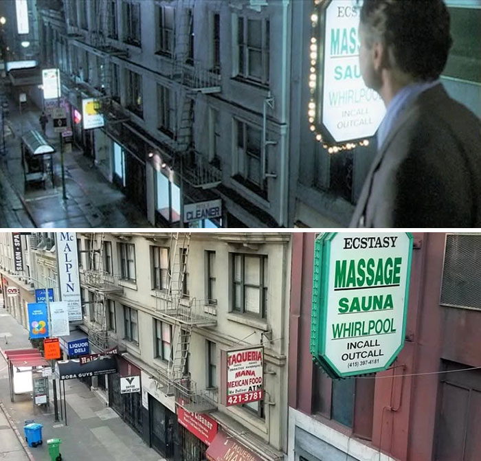 Man visits real-life locations from movie and TV classics showing changes over time in urban settings.