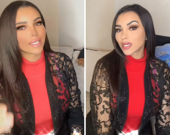 Woman showing comparison of her appearance with filters versus without filters, highlighting natural beauty differences.