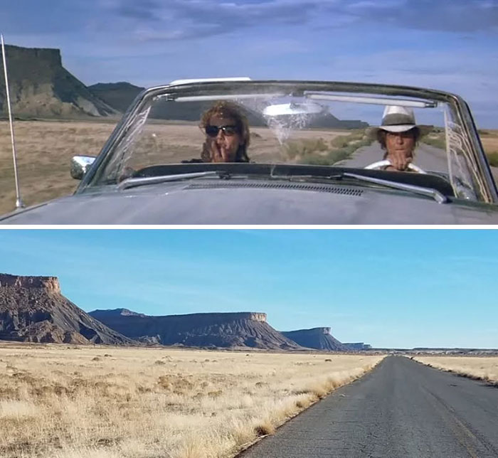 Side-by-side images showing real-life locations from movie and TV classics compared to how they look now.