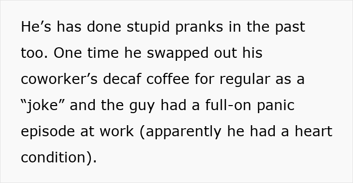 Text excerpt about a man pulling a harmless prank causing panic and leading to revenge from his girlfriend&rsquo;s sister.