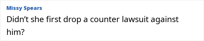 Comment from Missy Spears questioning a counter lawsuit related to Blake Lively and Justin Baldoni lawsuit dismissal.