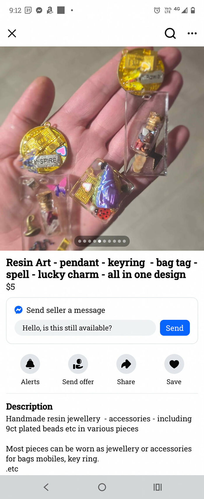 Handmade resin art pendants and keyrings with lucky charm designs, examples of DIY craft shaming projects.