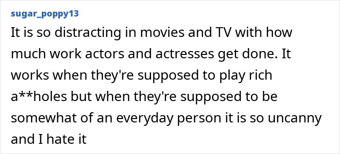 Screenshot of a social media comment criticizing the distracting appearance of actors with an entirely visible ribcage look.