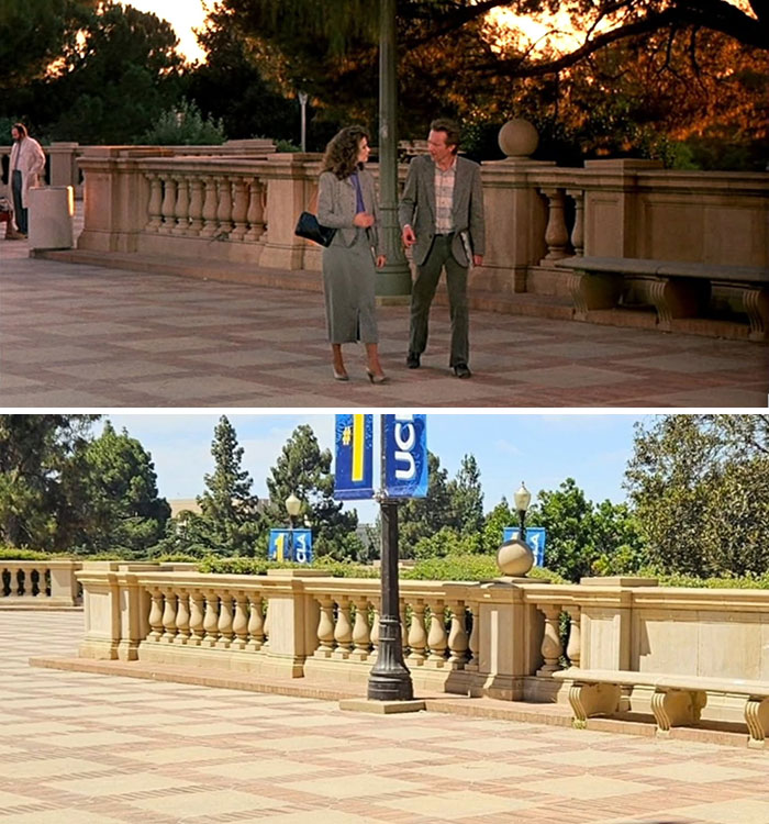 Side-by-side comparison of real-life locations from movie and TV classics showing changes over time.