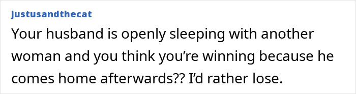 Text post about wife questioning husband&rsquo;s love despite an eight-year affair, with people shocked by the situation.