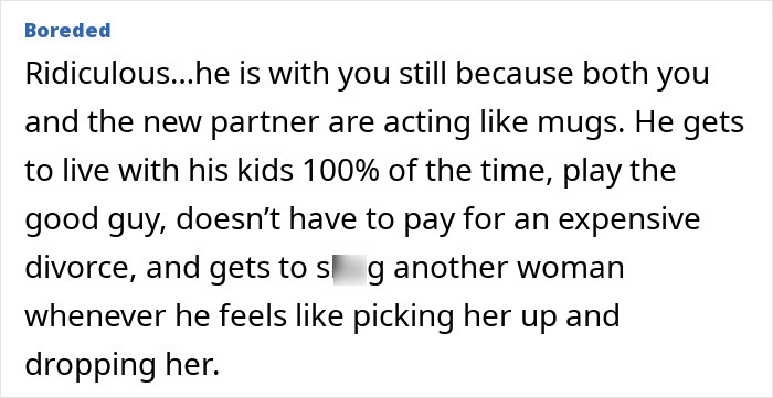 Alt text: Online comment discussing disbelief over a bizarre affair and questions if husband truly loves wife after 8 years.