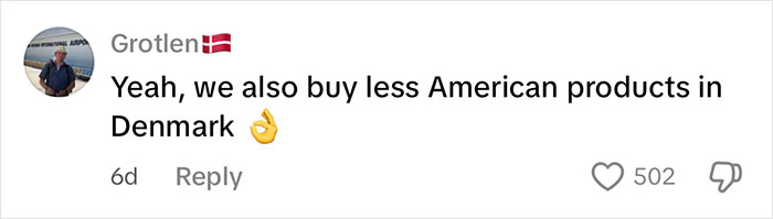 Comment on social media about buying fewer American products in Denmark, related to Chinese stores dropping US products.