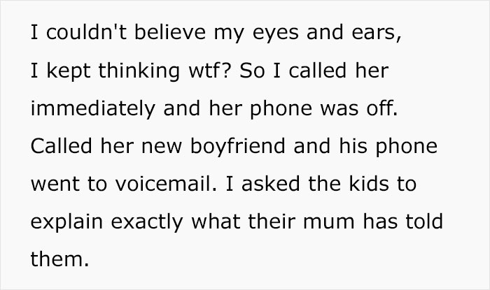 Text excerpt about mom exposing poor parenting by making cousin babysit, risking losing custody of her kids.