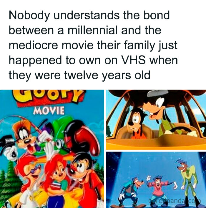 Millennial nostalgia for old VHS movies featuring classic animated characters from childhood favorites.