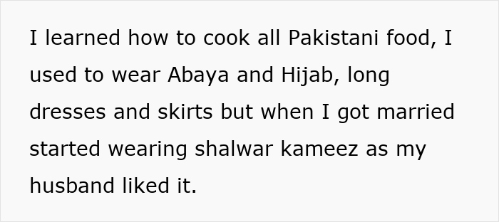 Wife adopts husband’s culture by learning Pakistani cooking and traditional clothing but feels like outsider to in-laws. Wife adopts husband’s culture by learning Pakistani cooking and traditional clothing but feels like outsider to in-laws.
