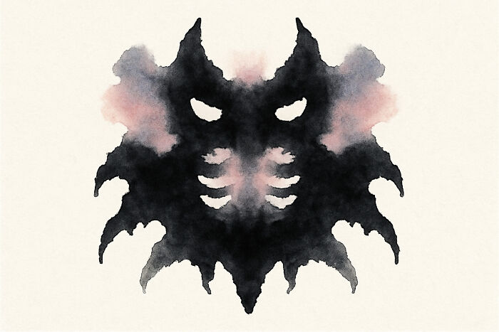 Rorschach inkblot symmetrical black and gray abstract pattern used for psychological inkblot poll test.