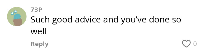 Comment on a social media post with username 73P, expressing praise for the woman sharing her humiliating experience that motivated her to lose 88lbs.