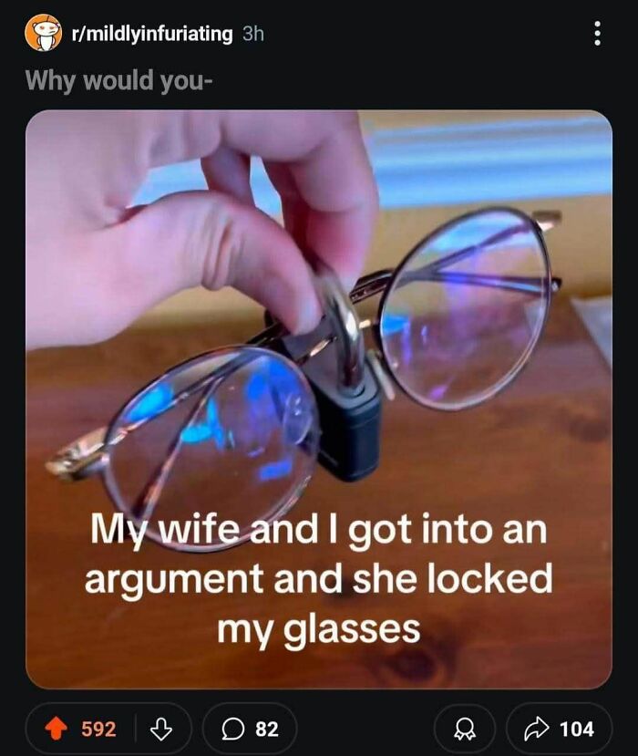 Hand holding locked glasses with caption about a funny argument, a hilarious meme to help decompress stress.