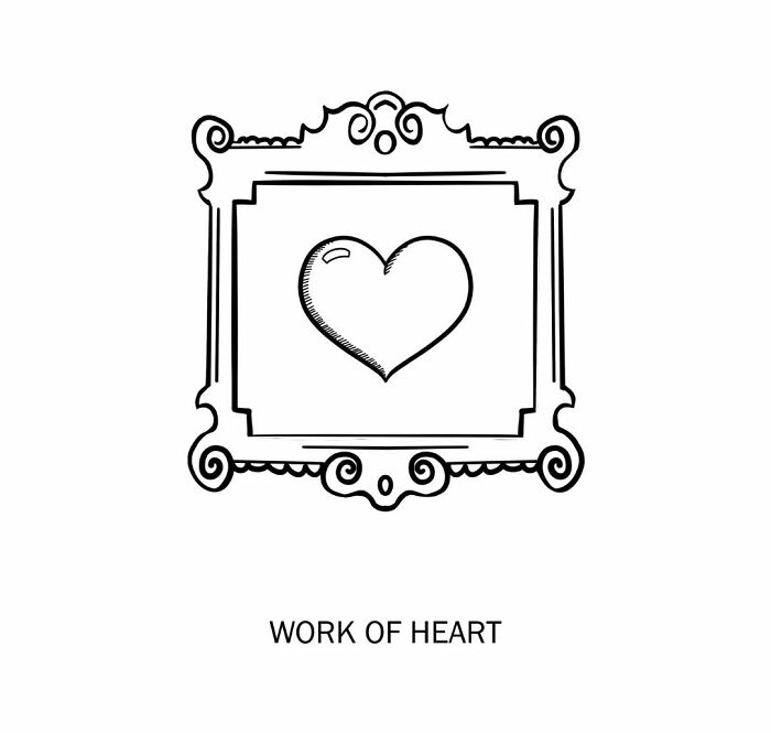 Framed sketch of a heart symbol illustrating clever drawings that bring wordplay to life with visual puns.